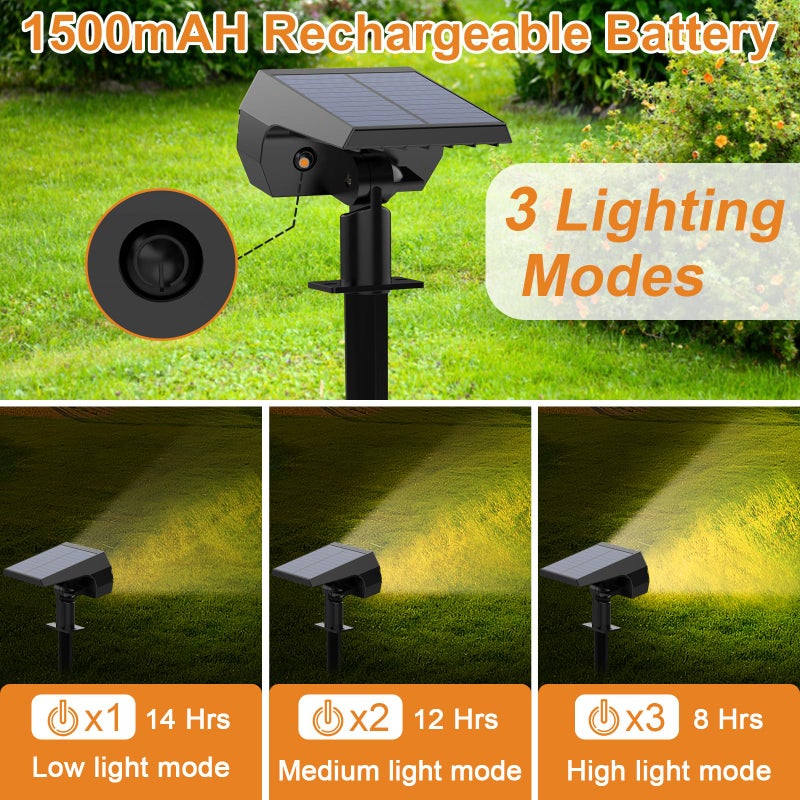 WELALO أضواء سبوت شمسية خارجية WELALO، [6 عبوة/52 LED/3 أوضاع] أضواء سبوت شمسية 2 في 1، أضواء أمان تعمل بالطاقة الشمسية، أضواء جدارية مقاومة للماء للممرات والحدائق وممرات السيارات (أبيض دافئ) - Image 3