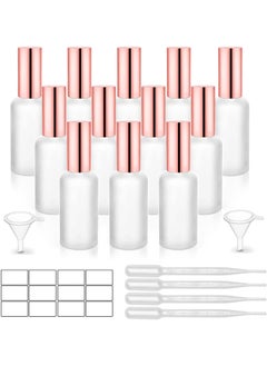 Furnido 12 Pack,2 Oz Frosted Fine Mist Atomizer,Empty Glass Spray Bottles With Rose-Golden Pump Cap,Protable Travel Liquid Holder Containers for Perfume,Essential Oils-Stickers,Pipette&Funnel Included 