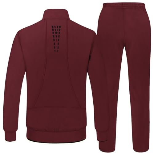 TBMPOY Men's Tracksuits Sweatsuits for Men Set Track Suits 2 Piece Casual Athletic Jogging Warm Up Full Zip Sweat Suits Wine Red/Black XL - Image 2