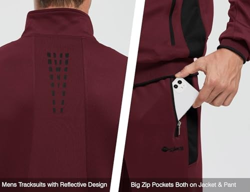 TBMPOY Men's Tracksuits Sweatsuits for Men Set Track Suits 2 Piece Casual Athletic Jogging Warm Up Full Zip Sweat Suits Wine Red/Black XL - Image 5