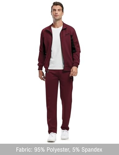 TBMPOY Men's Tracksuits Sweatsuits for Men Set Track Suits 2 Piece Casual Athletic Jogging Warm Up Full Zip Sweat Suits Wine Red/Black XL - Image 3