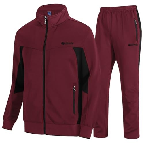 TBMPOY Men's Tracksuits Sweatsuits for Men Set Track Suits 2 Piece Casual Athletic Jogging Warm Up Full Zip Sweat Suits Wine Red/Black XL - Image 1