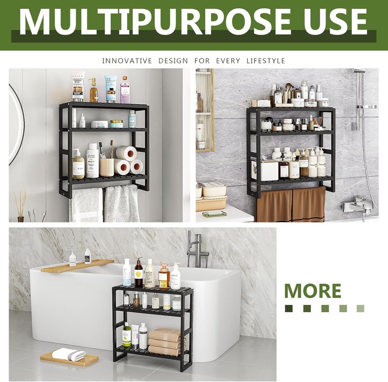 Bamworld Bathroom Shelf Storage Bathroom Organizer Shower Caddy Bathroom Accessories Home Storage and Organizers Adjustable Bamboo shelf 3-Tiered Over Toilet Rack Wall Mount Stand(Black) - Image 4
