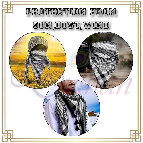 Dulhan SMALL CHECKS PATTERN UNISEX Cotton DESERT SCARF/BIG SHOULDER RUMAAL/Scarf for neck/MUSLIM SHOULDER RUMAAL/SHEMAGH/KEFFIYEH (Black and White) - Image 5