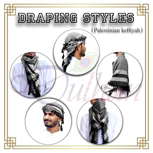 Dulhan SMALL CHECKS PATTERN UNISEX Cotton DESERT SCARF/BIG SHOULDER RUMAAL/Scarf for neck/MUSLIM SHOULDER RUMAAL/SHEMAGH/KEFFIYEH (Black and White) - Image 2