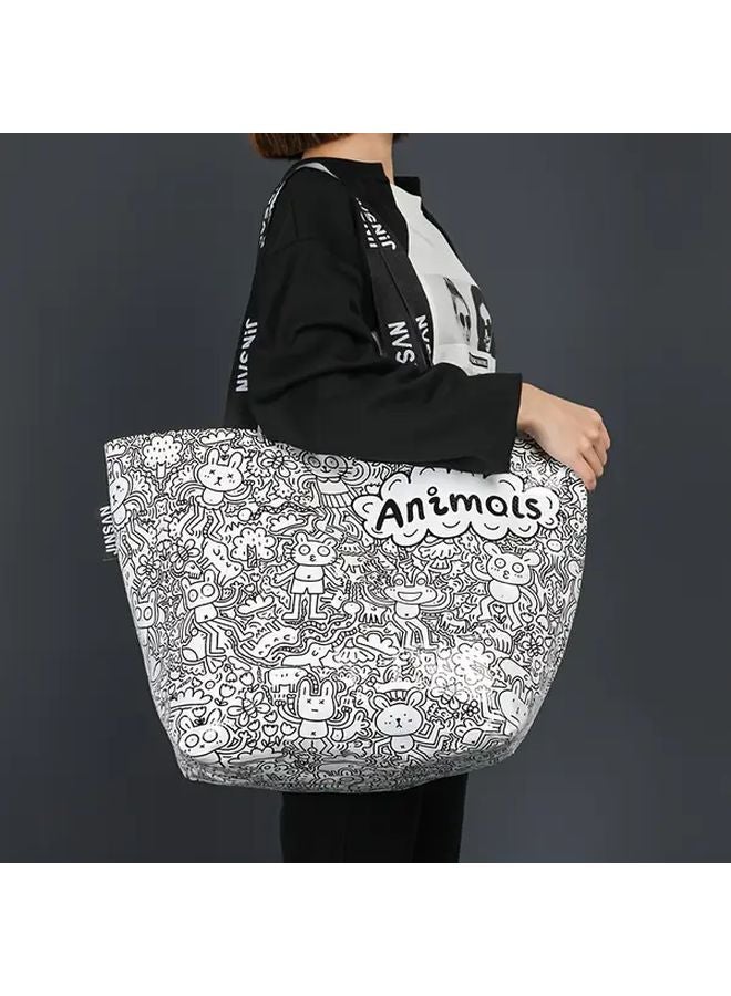 حقيبة حمل كبيرة مقاومة للماء برسومات حيوانات 21 × 14 × 8 بوصات سعة كبيرة للتسوق والسفر - Image 1