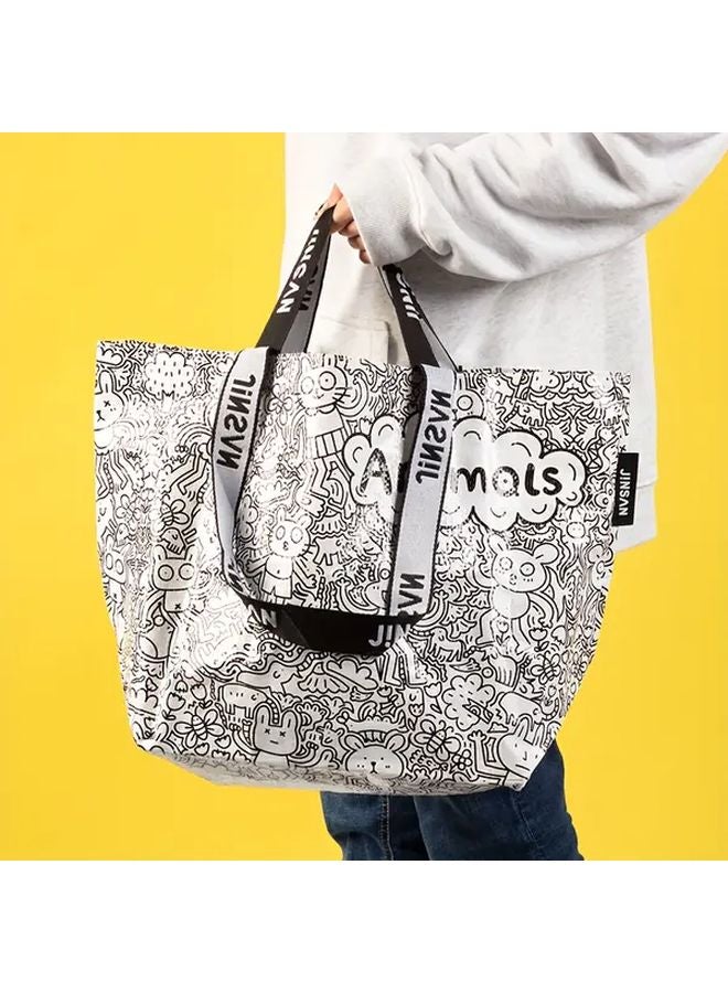 حقيبة حمل كبيرة مقاومة للماء برسومات حيوانات 21 × 14 × 8 بوصات سعة كبيرة للتسوق والسفر - Image 5