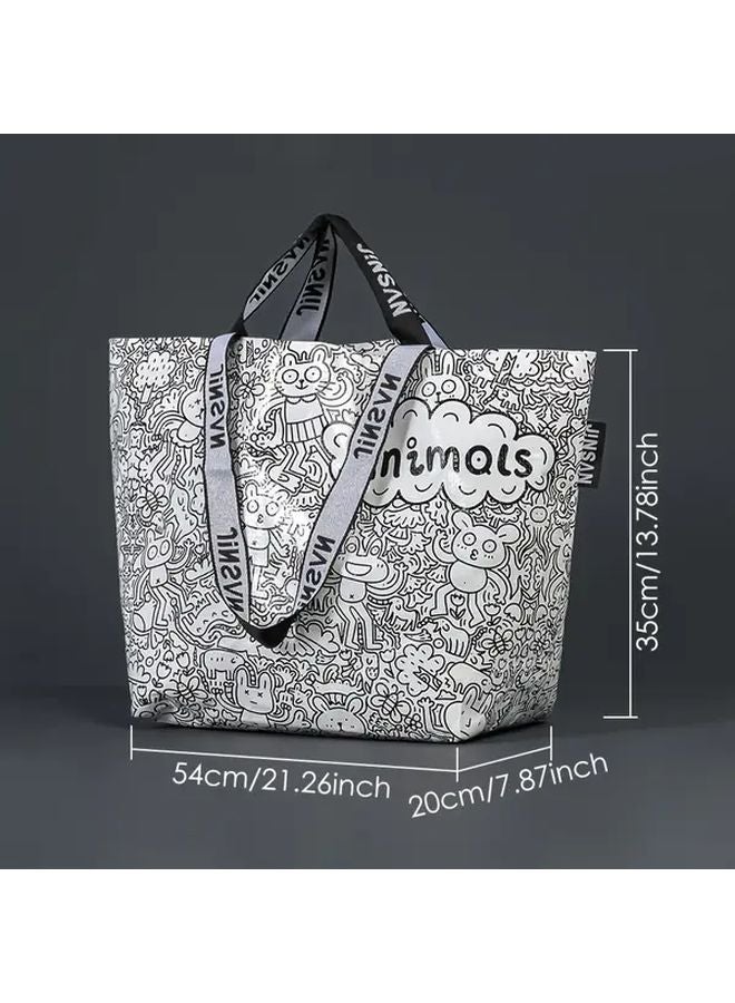 حقيبة حمل كبيرة مقاومة للماء برسومات حيوانات 21 × 14 × 8 بوصات سعة كبيرة للتسوق والسفر - Image 3