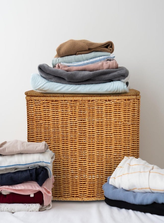 DEARMAMY منظم ملفات DEARMAMY، سلة منسوجة من الأعشاب البحرية، رف مجلات من الخوص الطبيعي، حامل صحف مستطيل، منظم ألعاب من الروطان، صندوق تخزين مزخرف لديكور المنزل والمكتب - Image 5