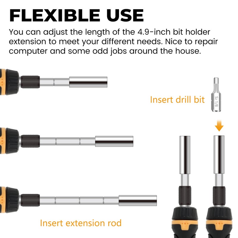 MulWark 63PC Magnetic Ratcheting Screwdriver Bit Set â€“ Multibit Screw Driver with Screwdriver Bits Slotted, Torx, Hex, Pozi, Philips, Square; Nut Driver Set for SAE and Metric â€“ Christmas Gift - Image 4