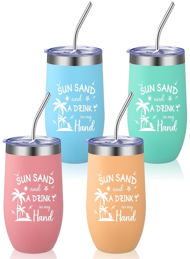 Patelai 4 Pcs Beach Girls Trip Tumbler Cups for Women Summer Beach Trip Gifts Favors Travel Gifts 12oz Vacation Cups for Friend Sister Vacation Organization - Image 1