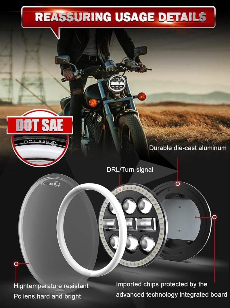 CO LIGHT 5.75 Inch LED Headlight with Halo for Motorcycle - Hi/Lo Beam White/Amber DRL - Image 3