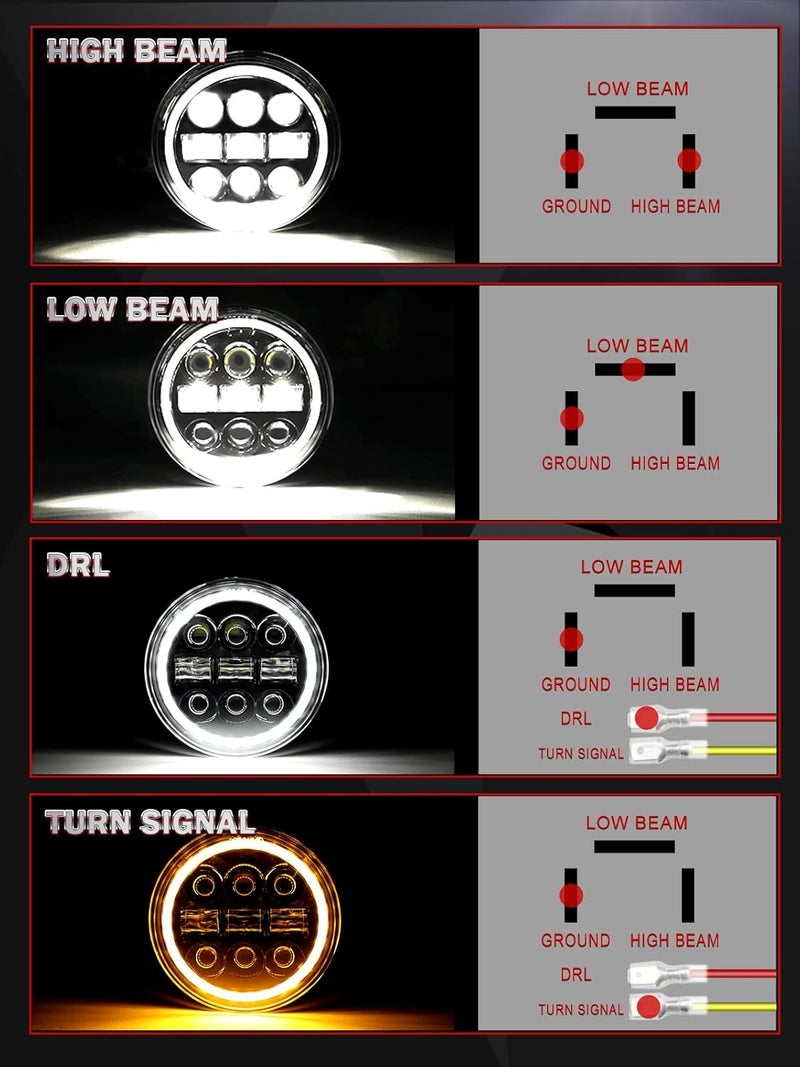 CO LIGHT 5.75 Inch LED Headlight with Halo for Motorcycle - Hi/Lo Beam White/Amber DRL - Image 4