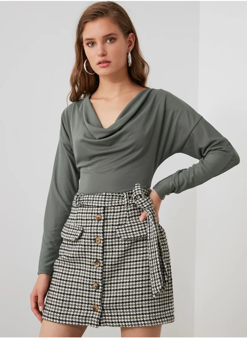 ترينديول Button Down Checked Skirt