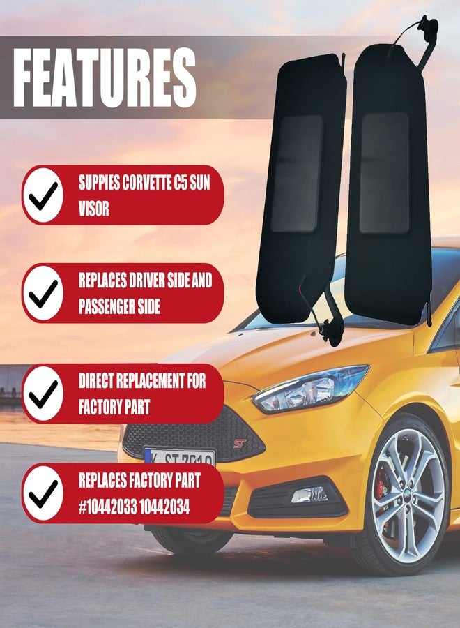 FEXON واقيات شمس FEXON قطعتين، جهة السائق اليسرى وجهة الراكب اليمنى، مزودة بإضاءة LED ساطعة مُحسّنة، بديلة لسيارات كورفيت C5 شيفروليه موديلات 1997-2004، بديلة للأرقام 10442033 و10442034 - Image 2