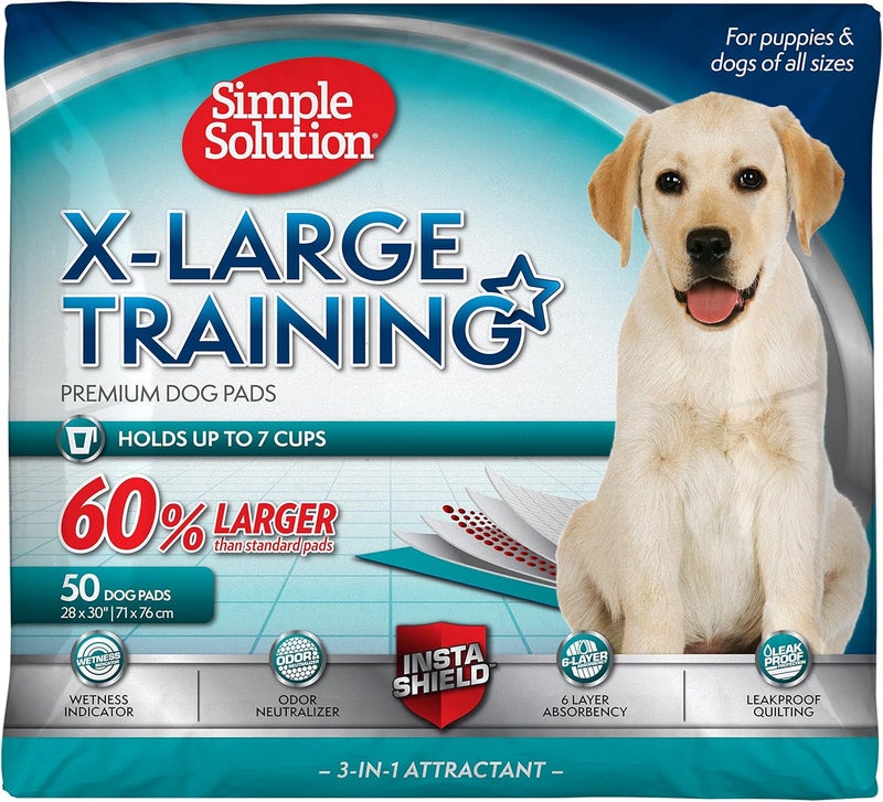 Simple Solution Extra Large Dog Training Pads - 50 Count, 28"x30", 6-Layer Leak Proof, Odor Neutralizing, InstaShield Absorbent - Image 1