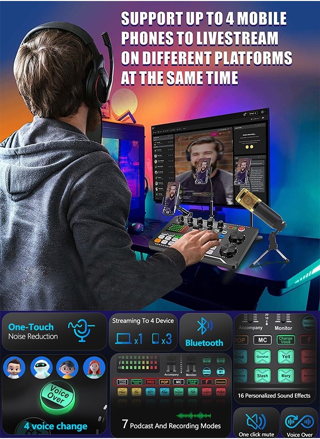 Sunbmebge Podcast Equipment Bundle, F998 Live Sound Card with BM800 Recording Studio Microphone, Professional Live Sound Card w/Dj Mixer Effects & Voice Changer for Live Streaming Gaming YouTube TikTok  - Image 4