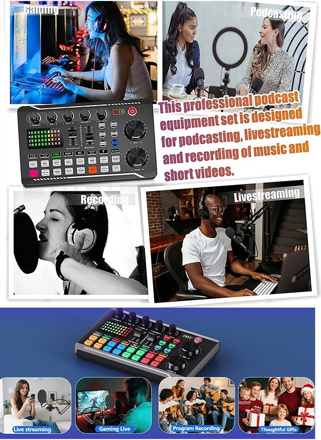 Sunbmebge Podcast Equipment Bundle, F998 Live Sound Card with BM800 Recording Studio Microphone, Professional Live Sound Card w/Dj Mixer Effects & Voice Changer for Live Streaming Gaming YouTube TikTok  - Image 5