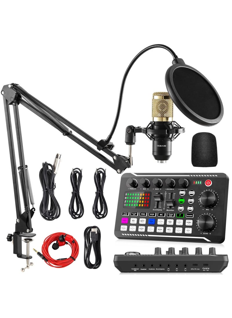 Sunbmebge Podcast Equipment Bundle, F998 Live Sound Card with BM800 Recording Studio Microphone, Professional Live Sound Card w/Dj Mixer Effects & Voice Changer for Live Streaming Gaming YouTube TikTok  - Image 1