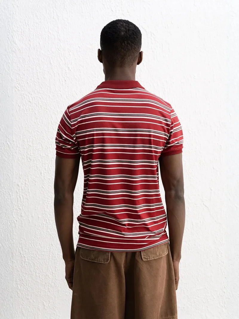 Giesto Burgundy Red GIESTO Polo Collar Striped Short Sleeve T-Shirt with Button for Men | Best Price UAE