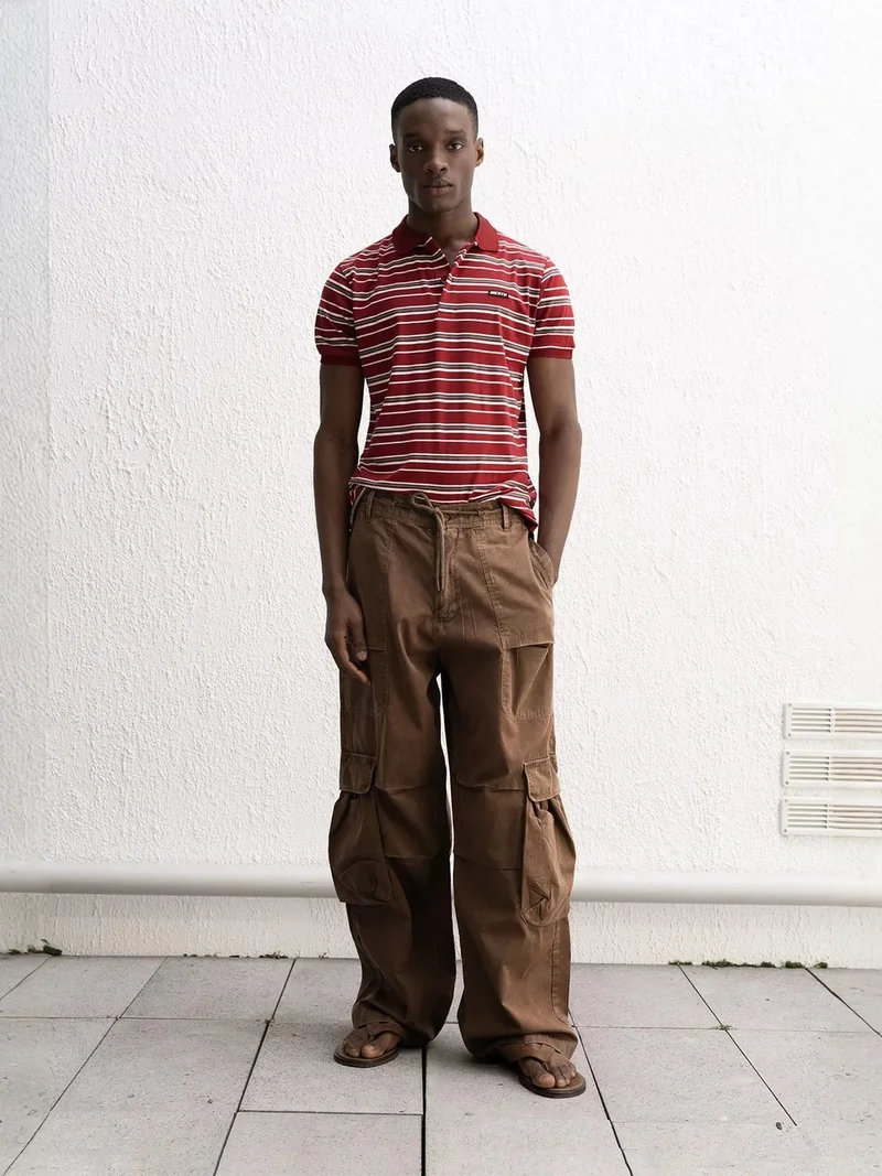 Giesto Burgundy Red GIESTO Polo Collar Striped Short Sleeve T-Shirt with Button for Men | Best Price UAE