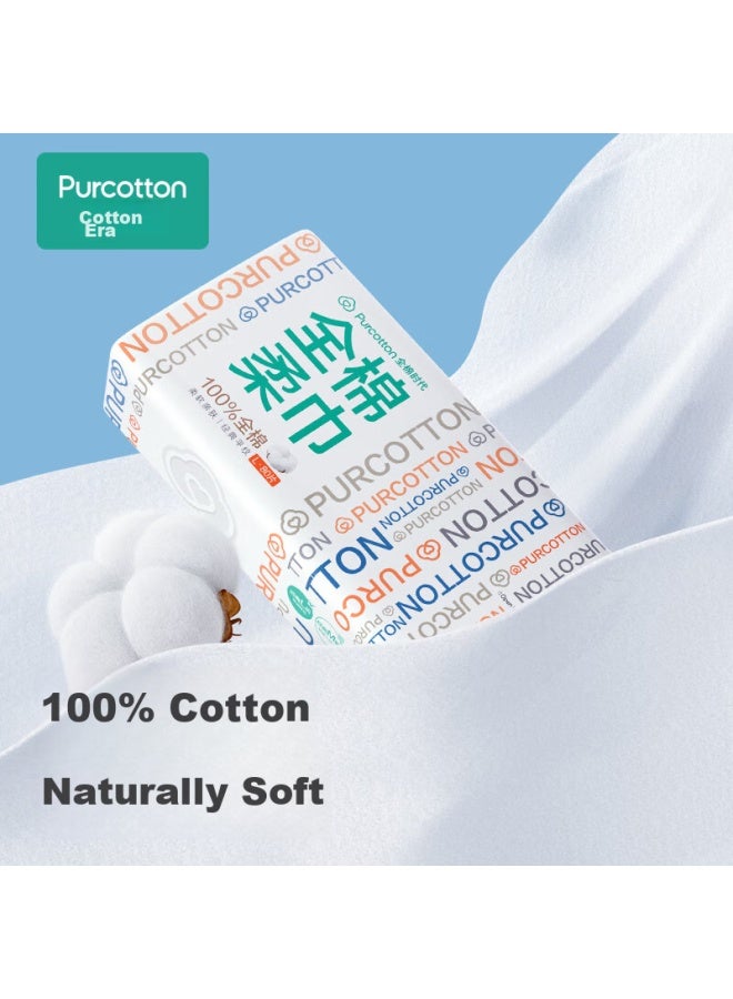 purcotton [موصى به من قبل دينغ يوشي] مناديل وجه قابلة للاستخدام مرة واحدة، قطن نقي، للاستخدام الجاف والرطب، مناديل قطن ناعمة، مناديل تنظيف الوجه، 3 عبوات، 20*20 سم - Image 2