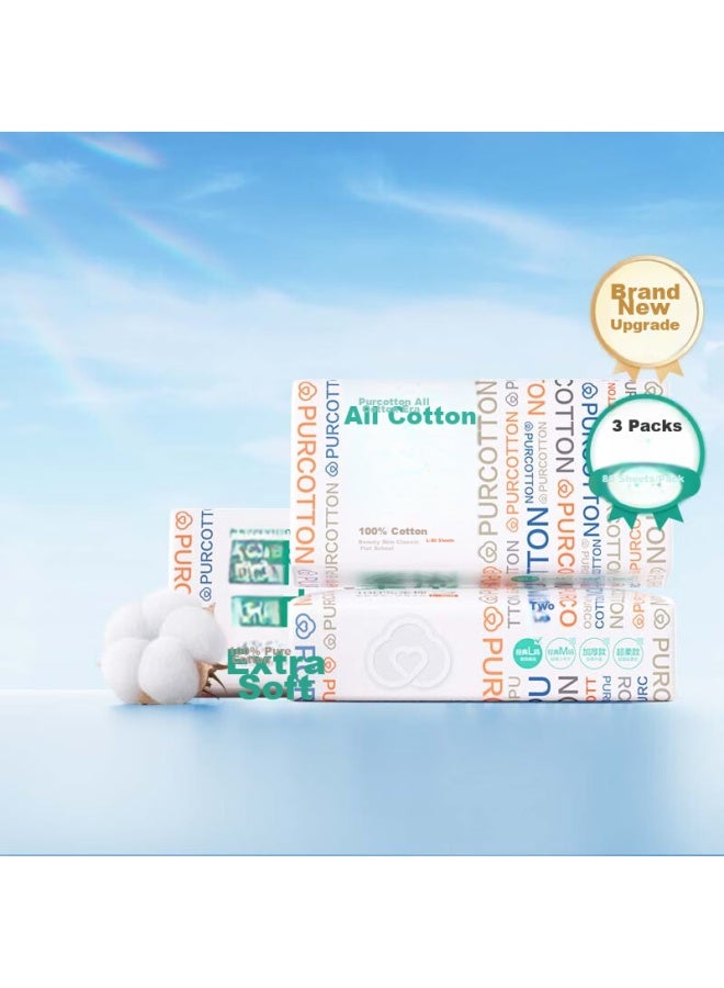 purcotton [موصى به من قبل دينغ يوشي] مناديل وجه قابلة للاستخدام مرة واحدة، قطن نقي، للاستخدام الجاف والرطب، مناديل قطن ناعمة، مناديل تنظيف الوجه، 3 عبوات، 20*20 سم - Image 5
