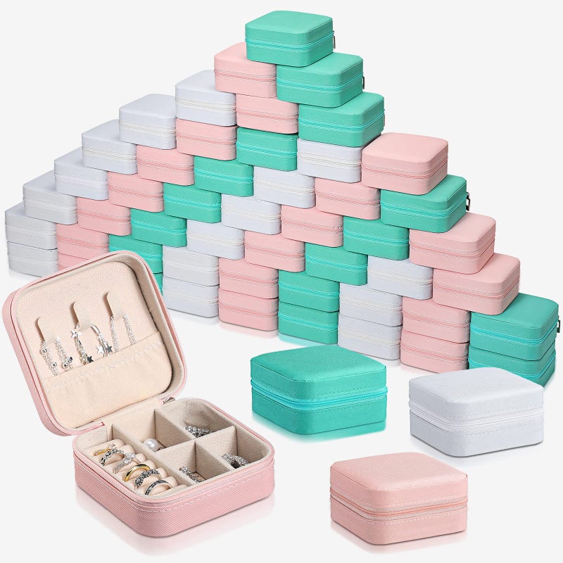 Batiyeer 50 Pcs Small Jewelry Travel Case Bulk Mini Jewelry Box Wedding Bridesmaid Proposal Return Gift for PoojaWhite Pink Green