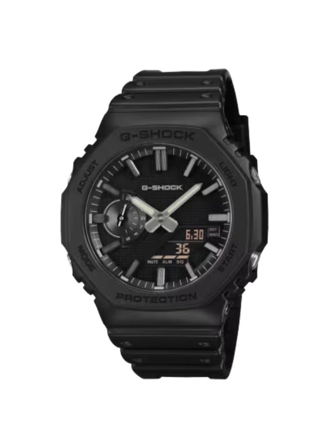 جي شوك ساعة كاسيو جي شوك GA-2100LXB-1ADR رجالية أنالوج-رقمية – LUXE BLACK مينا أسود مطفأ مع مؤشرات فضية بتقنية التبخير، إطار وحزام راتنج حيوي أسود، هيكل كاربون كور غارد، مقاومة للصدمات، مقاومة للماء 200 متر - Image 3