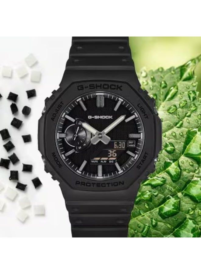 جي شوك ساعة كاسيو جي شوك GA-2100LXB-1ADR رجالية أنالوج-رقمية – LUXE BLACK مينا أسود مطفأ مع مؤشرات فضية بتقنية التبخير، إطار وحزام راتنج حيوي أسود، هيكل كاربون كور غارد، مقاومة للصدمات، مقاومة للماء 200 متر - Image 2