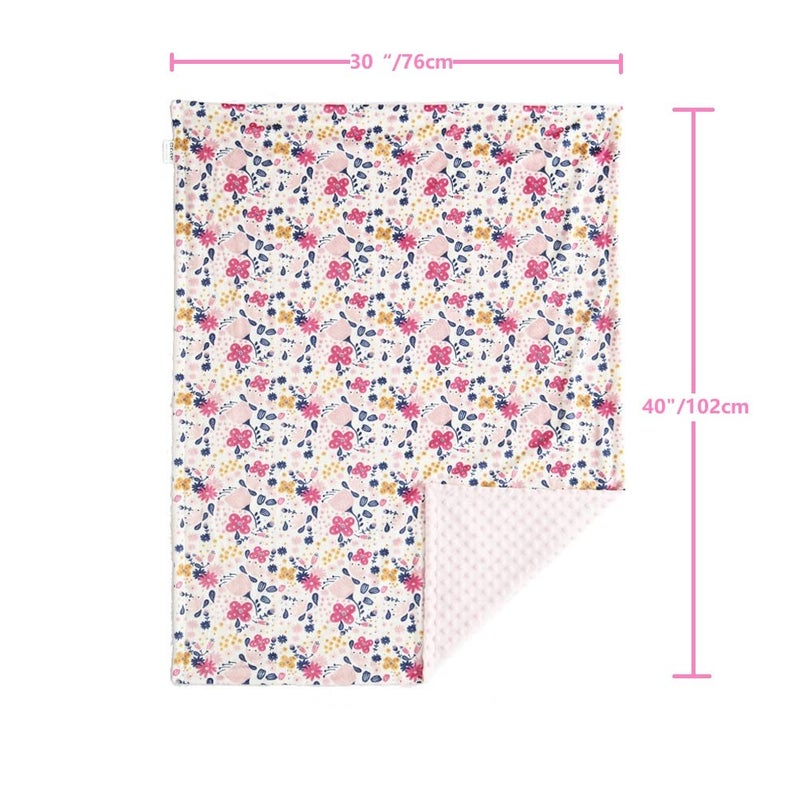 CREVENT Minky Floral Baby Blanket for Girls, Soft Plush Receiving Crib Blanket for Newborns Toddlers Bedding - Flowers 30x40 Inches - Image 5