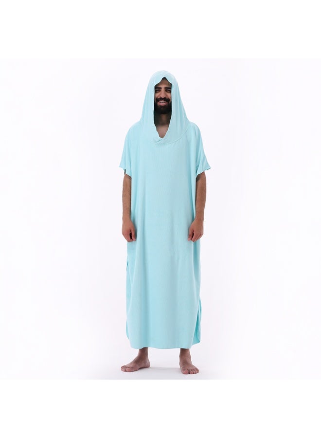 آر جيه روب استحمام رجالي فاخر بلون سماوي من RJ خامة ويفت ناعمة بغطاء رأس مميز امتصاص عالي وخفة مثالية - Image 4