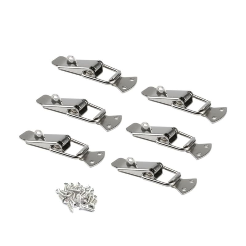 Latch Stainless Steel Spring Loaded Toggle LatchWith locking hole Silver Catch Hasp Clamp Clip Lock with for Cabinet Wooden Case Box 6 Pack
