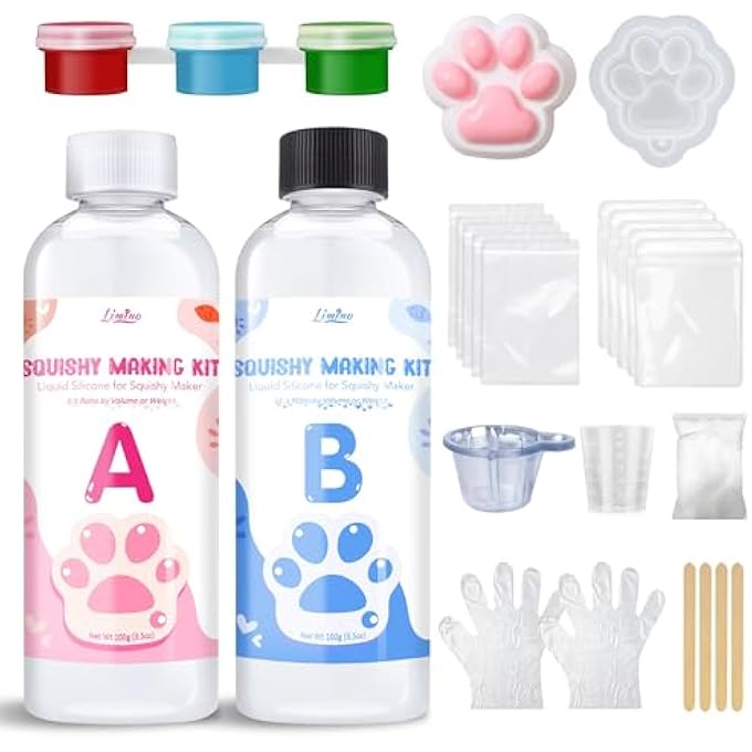 Limino Liquid Silicone Squishy Making Kit - 7oz 1:1 AB Ratio Mixed Super Soft Silicone Rubber for Squishy Maker, Perfect DIY Stress Relief Gift Making Kit for Taba Squishy, Taba Bear, Flocking Cat's Paw - Image 1