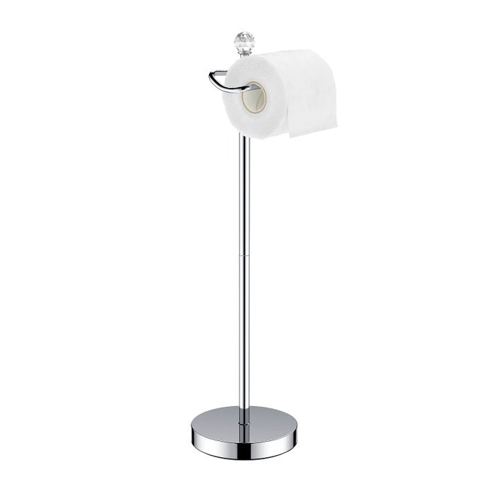 TOILET PAPER HOLDER STAND WITH RESERVE FUNCTION FREE STANDING TOILET PAPER HOLDER FOR BATHROOM TOTAL HEIGHT 244 WITH CRYSTAL FINIAL CHROME FINISH