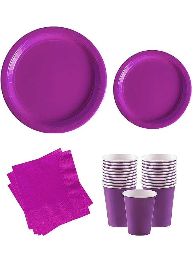 Raxoom TIME  Violet Set of 48 Pieces Party Tableware Baby Shower Disposable Dinnerware Plates Napkins Cups Party and Different Events Birthday Supplies - Image 1