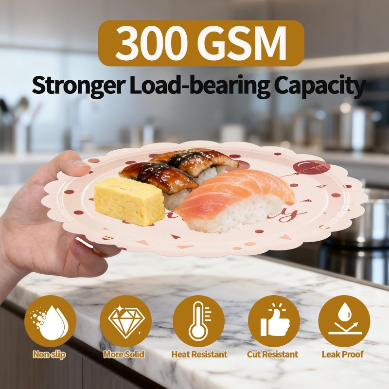BOKFJBP 48PCS Happy Birthday Plates&Napkins Set-Disposable Pink and Gold Birthday Scalloped Dessert Plates 6.5IN Napkins Gold Forks Party Supplies for Birthday Wedding Valentine Party Decorations Serve16 - Image 3