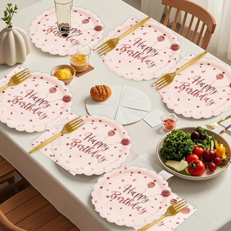 BOKFJBP 48PCS Happy Birthday Plates&Napkins Set-Disposable Pink and Gold Birthday Scalloped Dessert Plates 6.5IN Napkins Gold Forks Party Supplies for Birthday Wedding Valentine Party Decorations Serve16 - Image 4