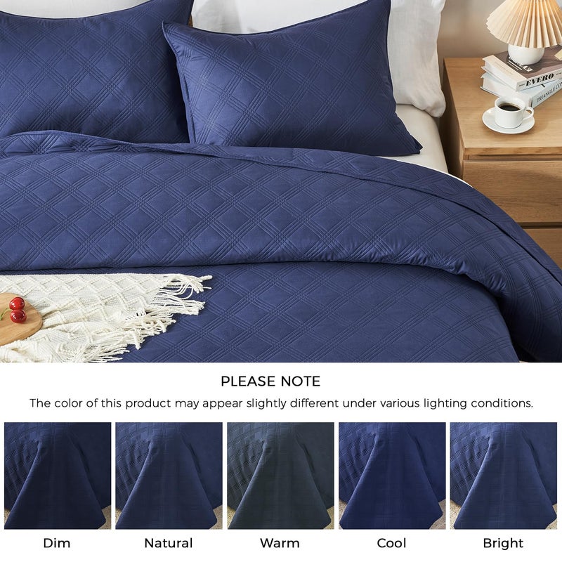 inron inron Quilt Set Queen Size  Navy Blue Microfiber Ultrasonic Full Bedspreads  Lightweight Breathable Coverlet  Modern Geometric Pattern Thin Bedding Set for All Season (1 Quilt  2 Pillow Shams)  - Image 4
