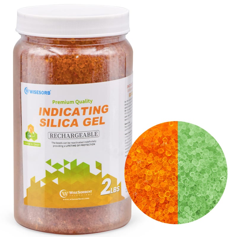 Wisesorb 2lbs Premium Orange Silica Gel Desiccant Beads(Industry Standard 2-4 mm) - Rechargeable & Indicating Silica Gel Beads - Image 1