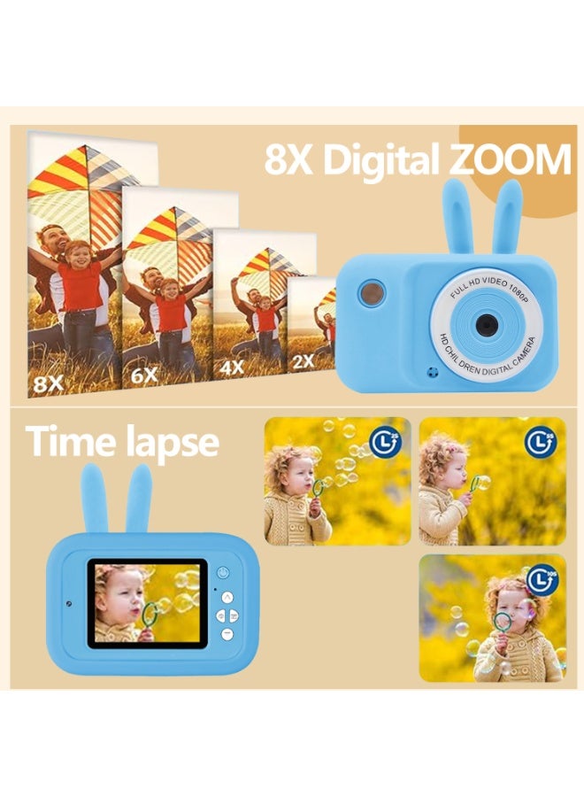 كاميرا للأطفال 1080P HD كاميرا الفيديو الرقمية لعبة للفتيان البالغين من العمر 3-12 سنة هدايا عيد ميلاد الفتيات للأطفال كاميرا للأطفال القابلة لإعادة الشحن USB بدون بطاقة الذاكرة (أزرق) - Image 5