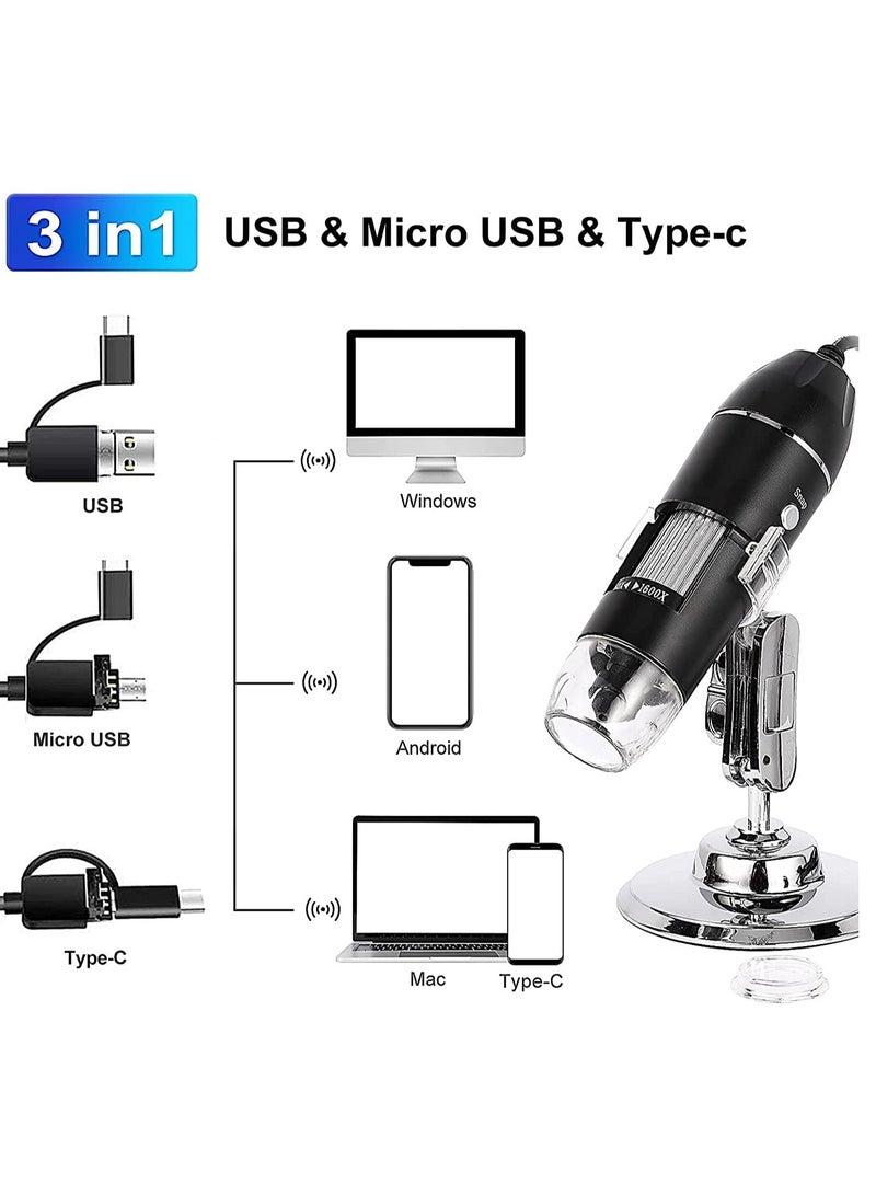 Generic 3 in 1 USB Digital Microscope,（Micro + USB + Type-C） 50x to 1600x Microscope Magnifier, Mini Pocket Handheld Microscope Camera with Light, Compatible with Windows 7/8 / 10 and Mac Android - Image 5