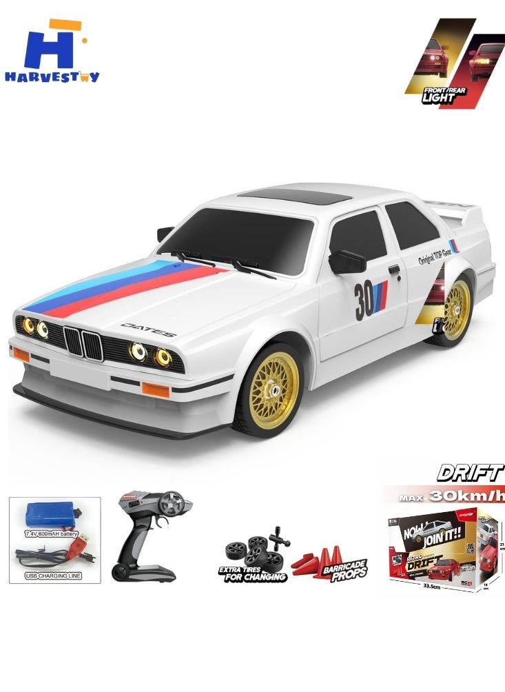 Harvestoy Harvestoy Remote Control Car 1/16 Scale RC Drift Car 2.4GHz 4WD High Speed 30+KM/H Classic Vehicle with LED Lights Drifting Tires Racing Vehicle Toys Gifts for Adults Boys, 2 Batteries, White  - Image 1