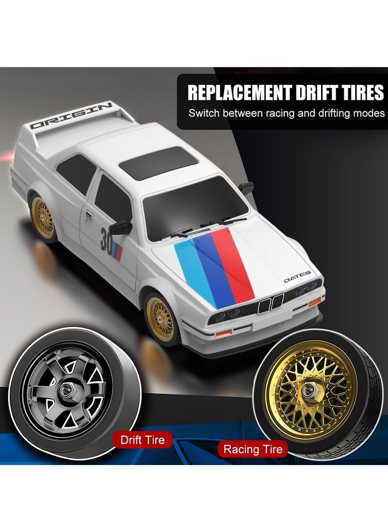 Harvestoy Harvestoy Remote Control Car 1/16 Scale RC Drift Car 2.4GHz 4WD High Speed 30+KM/H Classic Vehicle with LED Lights Drifting Tires Racing Vehicle Toys Gifts for Adults Boys, 2 Batteries, White  - Image 4