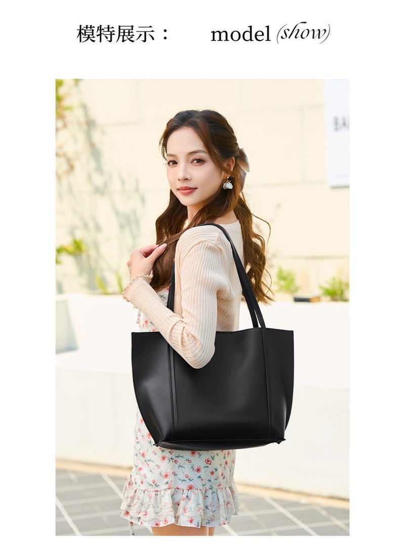 حقيبة يد نسائية كبيرة السعة، حقيبة كتف للأم والابنة، حقيبة كبيرة أنيقة، حقيبة توت أنيقة عالية الجودة (أسود) - Image 4