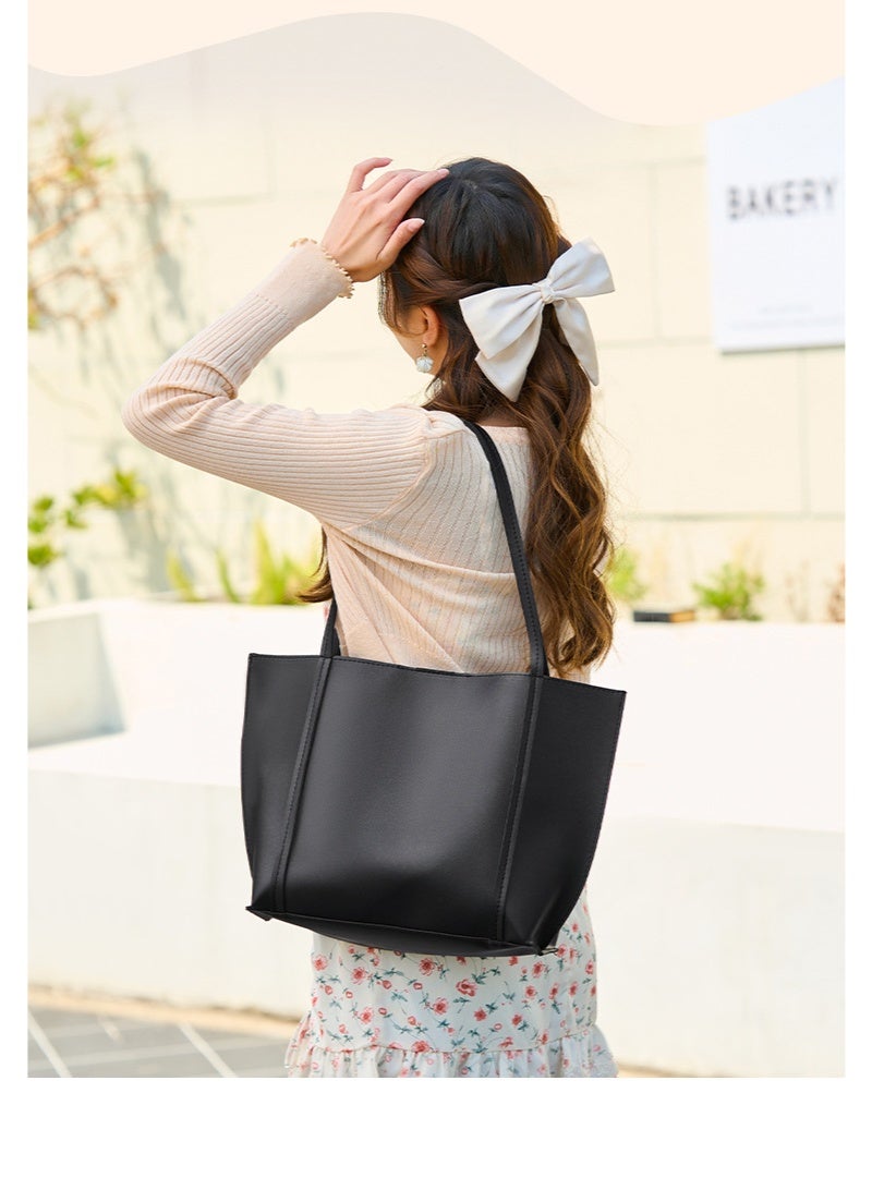 حقيبة يد نسائية كبيرة السعة، حقيبة كتف للأم والابنة، حقيبة كبيرة أنيقة، حقيبة توت أنيقة عالية الجودة (أسود) - Image 2