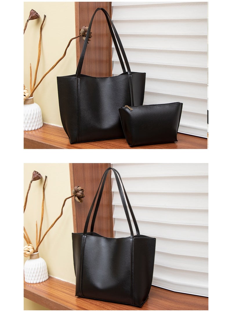 حقيبة يد نسائية كبيرة السعة، حقيبة كتف للأم والابنة، حقيبة كبيرة أنيقة، حقيبة توت أنيقة عالية الجودة (أسود) - Image 3