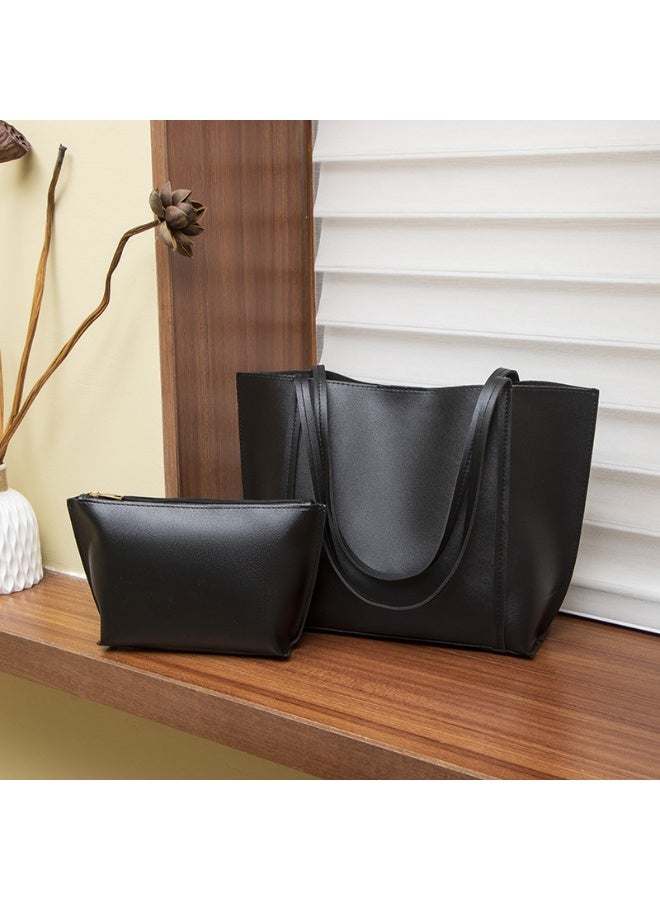 حقيبة يد نسائية كبيرة السعة، حقيبة كتف للأم والابنة، حقيبة كبيرة أنيقة، حقيبة توت أنيقة عالية الجودة (أسود) - Image 1