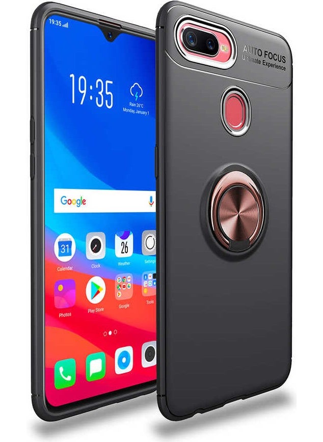 Nevarium - Oppo A12 Case Ring Silicone Range - Black-Rose Gold - Image 1