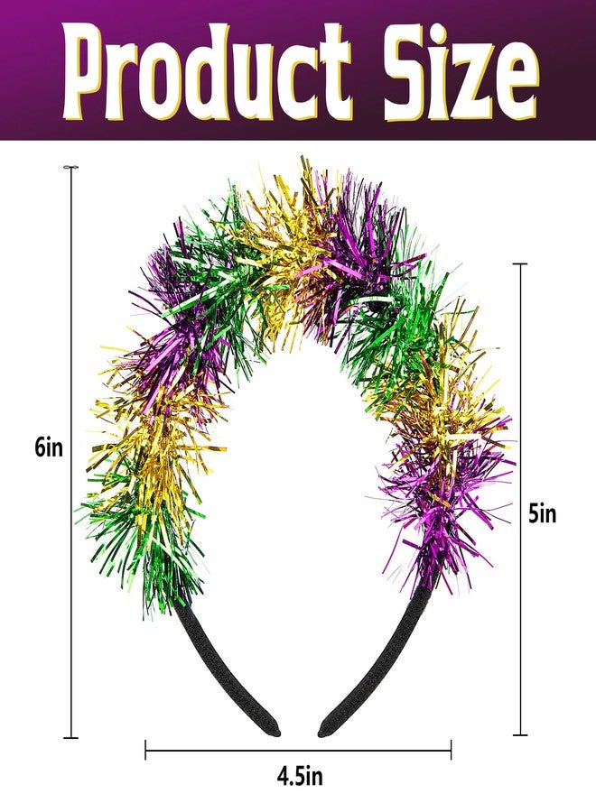 Watayo 2 Pcs Mardi Gras Headband for Women, Adjustable Glitter Mardi Gras Pom Pom Hairband, Purple Green Gold Tinsel Headwear for Mardi Gras Hair Accessories Masquerade Parade Party Favors - Image 2